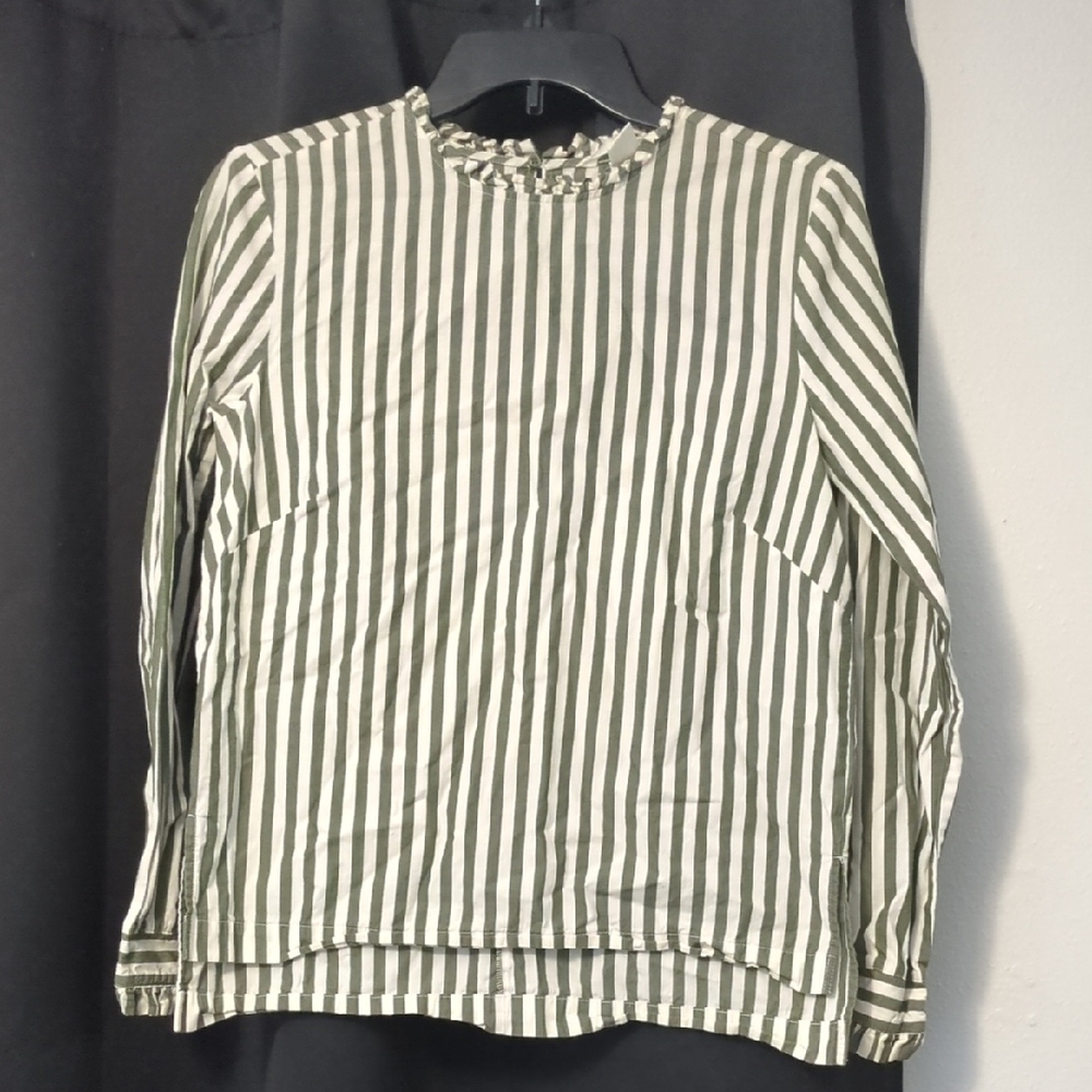 H&M Olive and White Striped Blouse